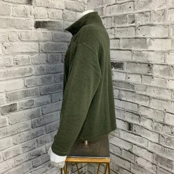 Vintage 1/4 Zip Fleece Henley Sweater Jacket Mens L Embroidered Green Pullover - Picture 6 of 11